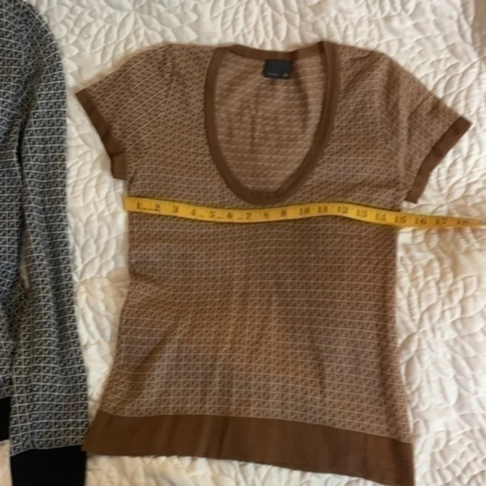 FENDI cashmere silk babydoll cap sleeve classic monogram sweater FF Zucca top